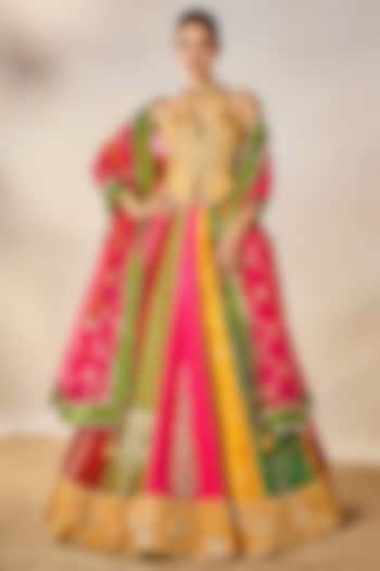 Multi-Colored Viscose Raw Silk Printed & Motif Work Bridal Lehenga Set by Masaba at Pernia's Pop Up Shop