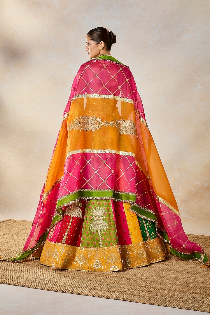 Multi-Colored Viscose Raw Silk Printed & Motif Work Bridal Lehenga Set by Masaba at Pernia's Pop Up Shop