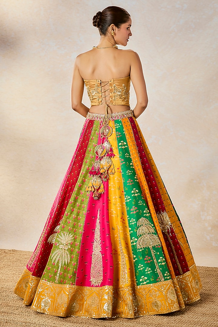 Multi-Colored Viscose Raw Silk Printed & Motif Work Bridal Lehenga Set by Masaba at Pernia's Pop Up Shop
