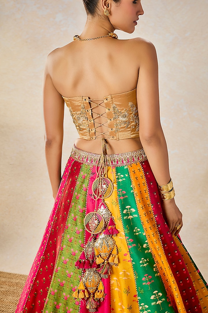 Multi-Colored Viscose Raw Silk Printed & Motif Work Bridal Lehenga Set by Masaba at Pernia's Pop Up Shop