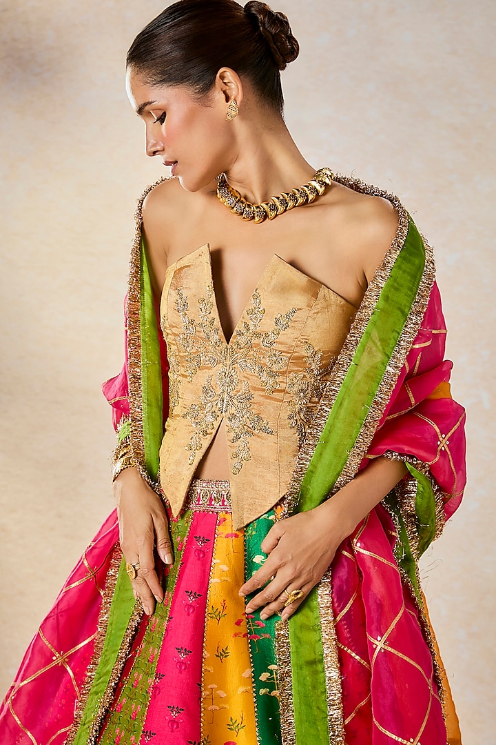 Multi-Colored Viscose Raw Silk Printed & Motif Work Bridal Lehenga Set by Masaba at Pernia's Pop Up Shop