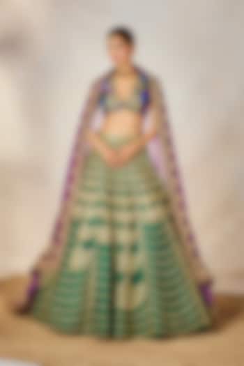 Green Heavy Raw Silk Sequins Embroidered Bridal Lehenga Set by Masaba at Pernia's Pop Up Shop