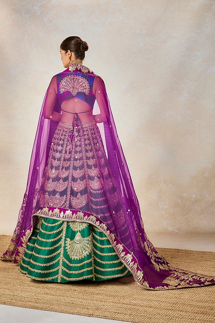 Green Heavy Raw Silk Sequins Embroidered Bridal Lehenga Set by Masaba at Pernia's Pop Up Shop