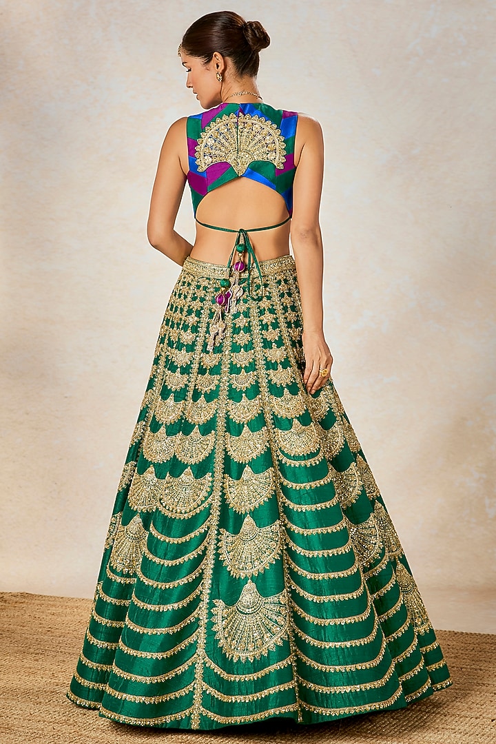 Green Heavy Raw Silk Sequins Embroidered Bridal Lehenga Set by Masaba at Pernia's Pop Up Shop