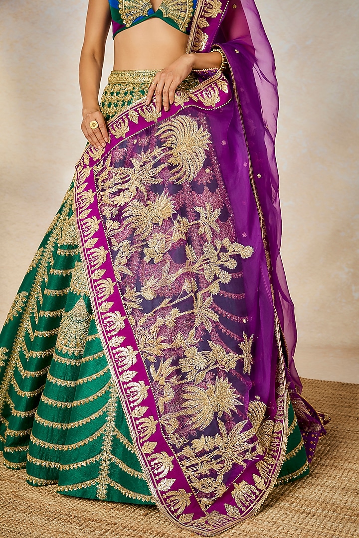 Green Heavy Raw Silk Sequins Embroidered Bridal Lehenga Set by Masaba at Pernia's Pop Up Shop