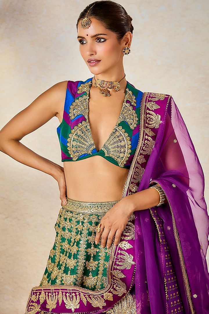 Green Heavy Raw Silk Sequins Embroidered Bridal Lehenga Set by Masaba at Pernia's Pop Up Shop