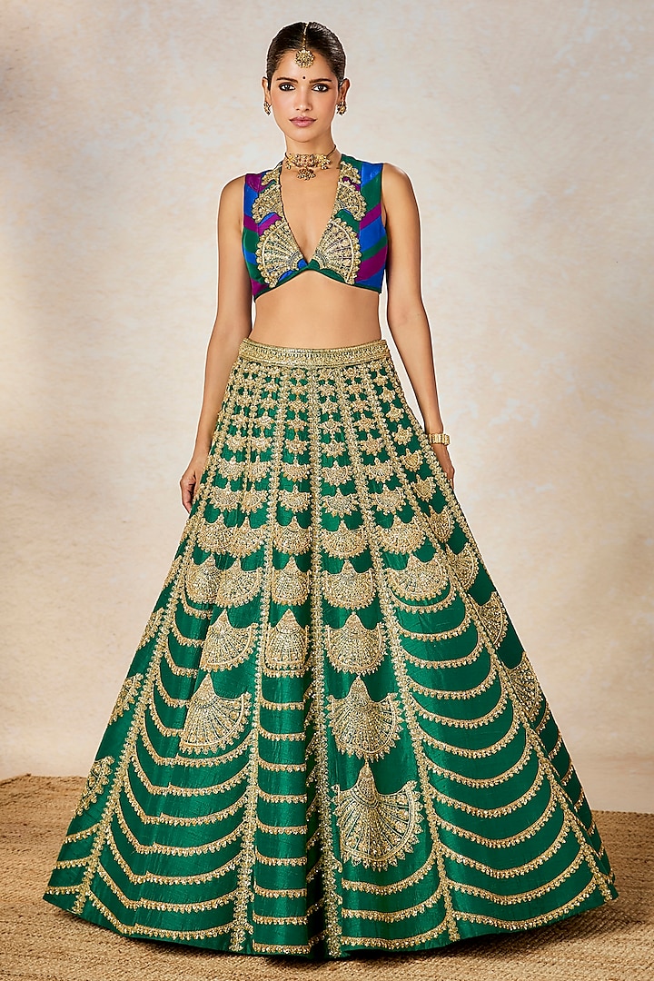 Green Heavy Raw Silk Sequins Embroidered Bridal Lehenga Set by Masaba at Pernia's Pop Up Shop