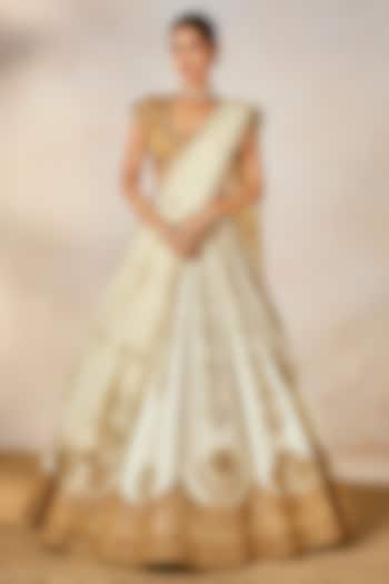 Ivory Heavy Raw Silk & Tissue Motif Work Bridal Lehenga Set by Masaba at Pernia's Pop Up Shop