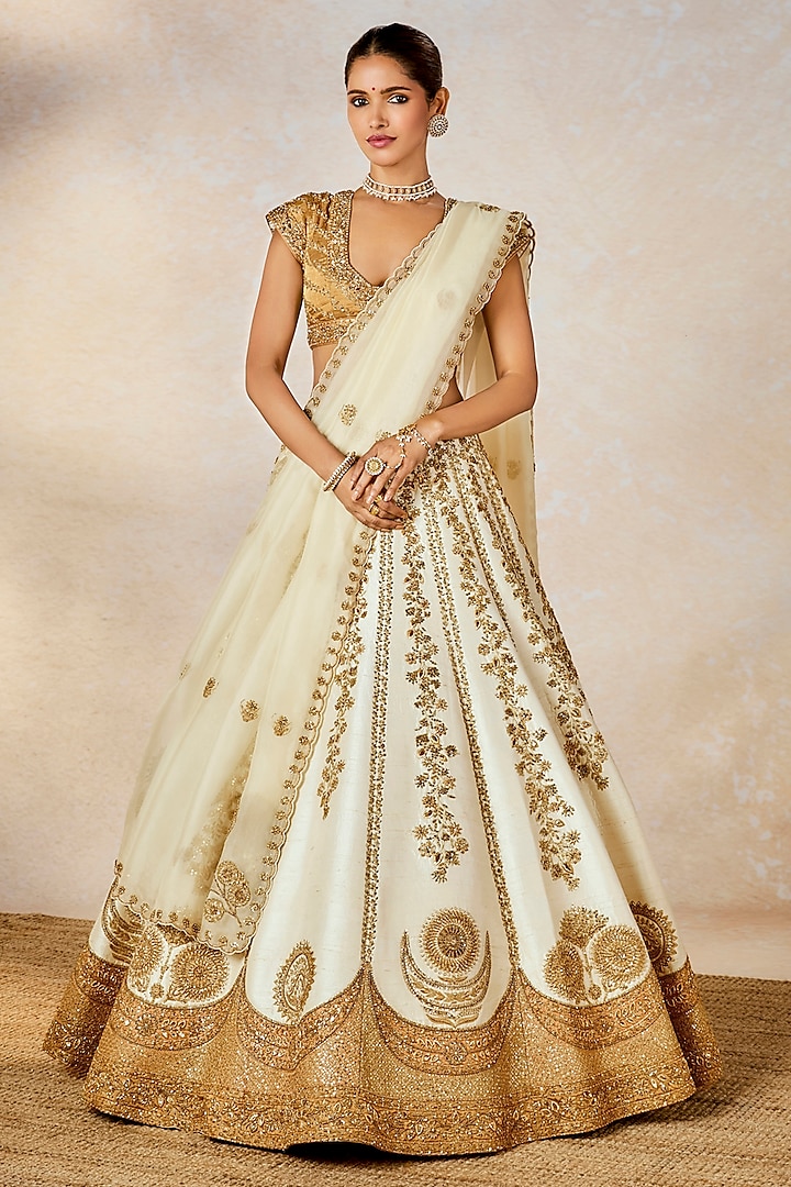 Ivory Heavy Raw Silk & Tissue Motif Work Bridal Lehenga Set by Masaba at Pernia's Pop Up Shop