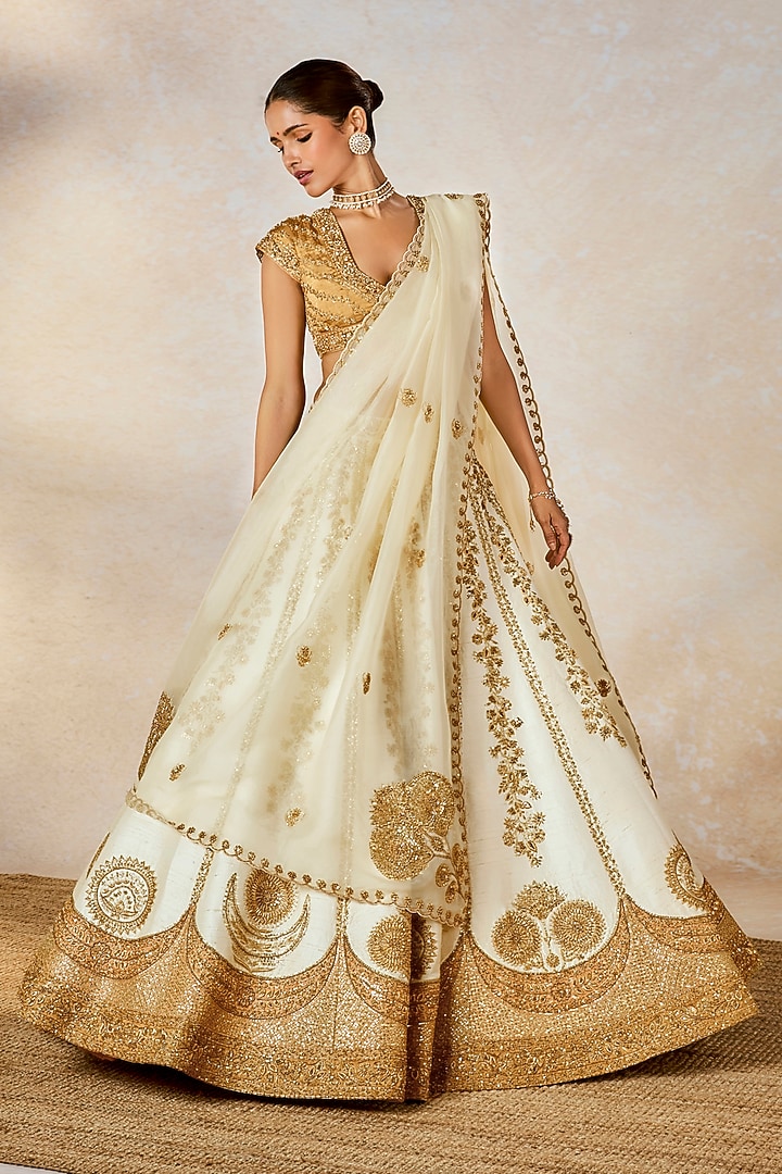 Ivory Heavy Raw Silk & Tissue Motif Work Bridal Lehenga Set by Masaba at Pernia's Pop Up Shop