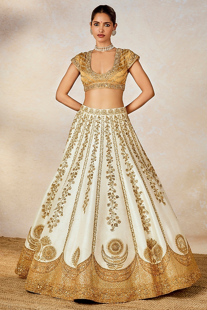 Ivory Heavy Raw Silk & Tissue Motif Work Bridal Lehenga Set by Masaba at Pernia's Pop Up Shop
