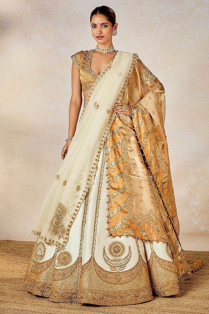 Ivory Heavy Raw Silk & Tissue Motif Work Bridal Lehenga Set by Masaba at Pernia's Pop Up Shop