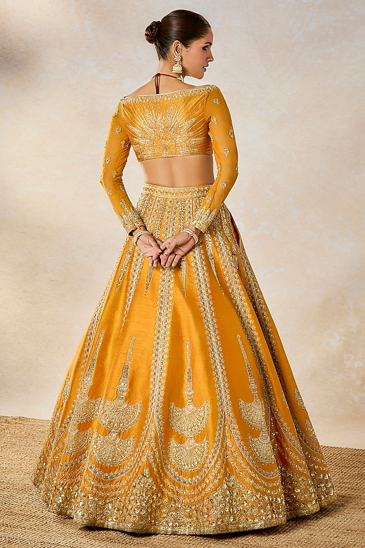 Ochre Raw Silk Gota Embellished Bridal Lehenga Set by Masaba at Pernia's Pop Up Shop