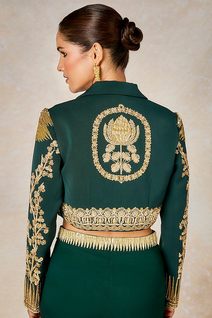 Dark Green Lachka Zardosi Embroidered Crop Blazer Set by Masaba at Pernia's Pop Up Shop