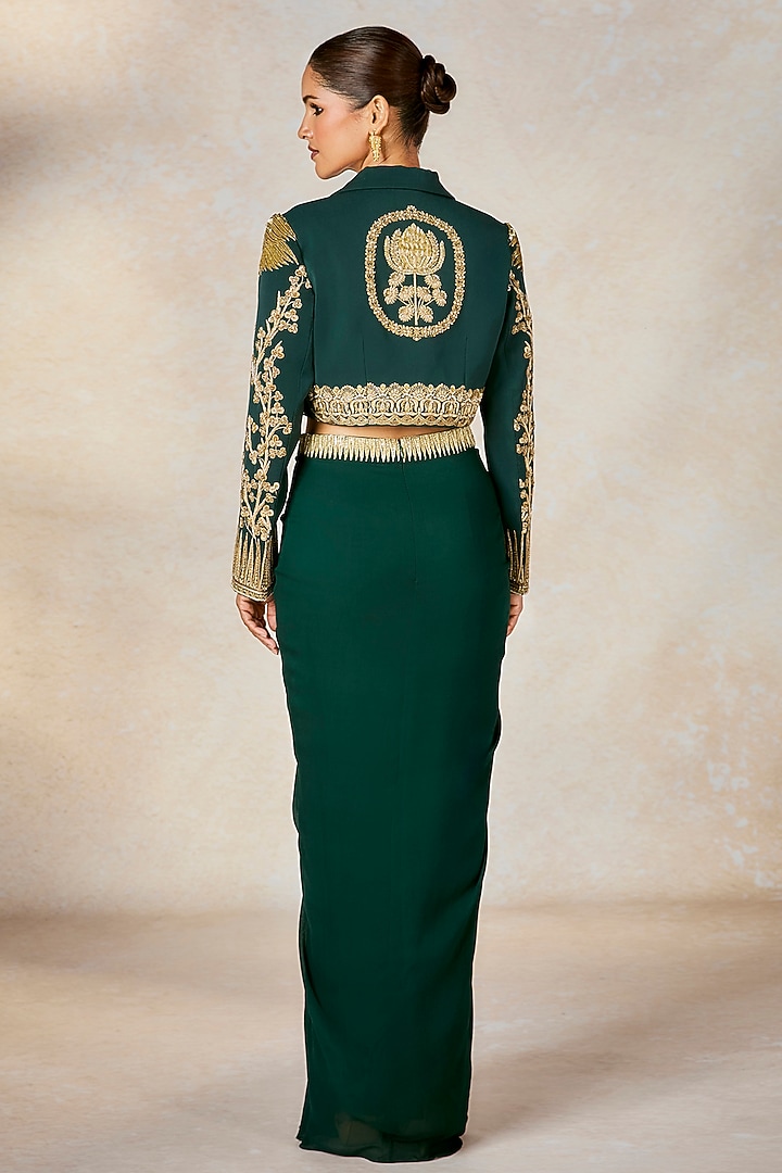 Dark Green Lachka Zardosi Embroidered Crop Blazer Set by Masaba at Pernia's Pop Up Shop