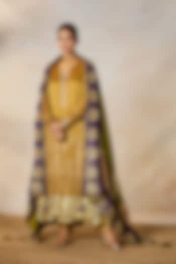 Gold Crushed Georgette Tissue Gota Hand Work Bridal Anarkali Set by Masaba at Pernia's Pop Up Shop