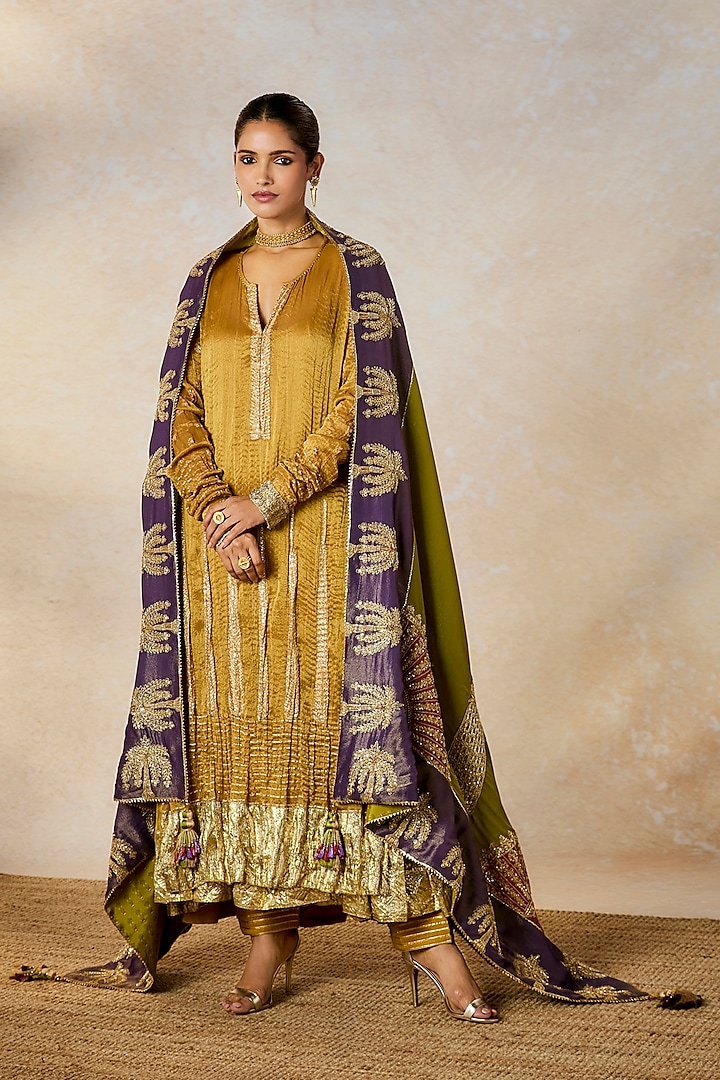 Gold Crushed Georgette Tissue Gota Hand Work Anarkali Set by Masaba at Pernia's Pop Up Shop