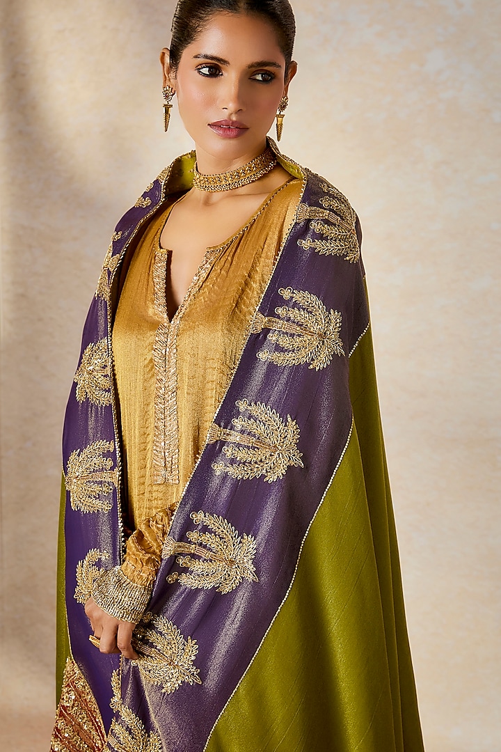 Gold Crushed Georgette Tissue Gota Hand Work Bridal Anarkali Set by Masaba at Pernia's Pop Up Shop