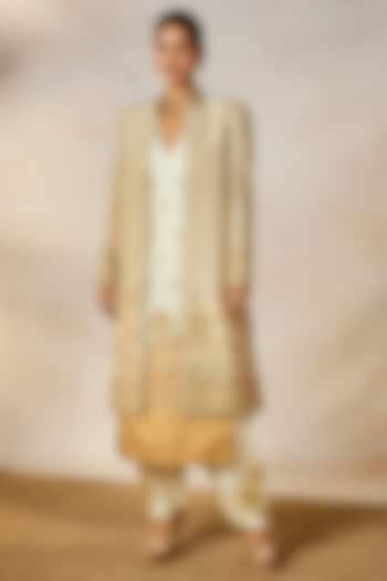 Ivory Heavy Raw Silk Gold Embroidered Kurta Set by Masaba at Pernia's Pop Up Shop