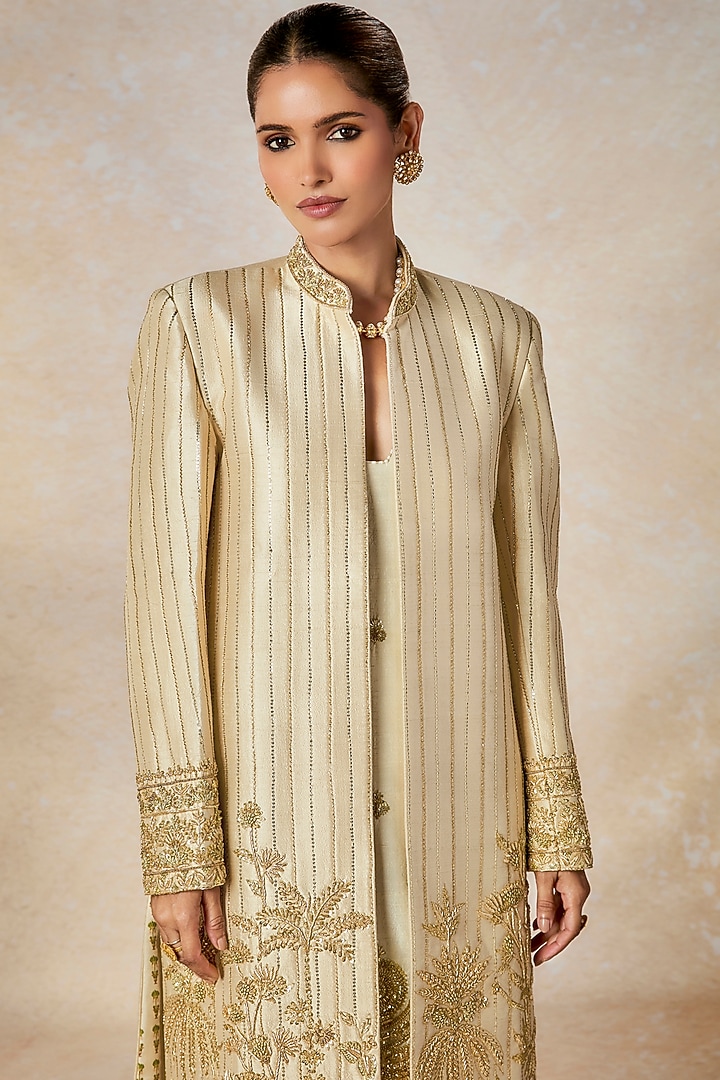 Ivory Heavy Raw Silk Gold Embroidered Kurta Set by Masaba at Pernia's Pop Up Shop