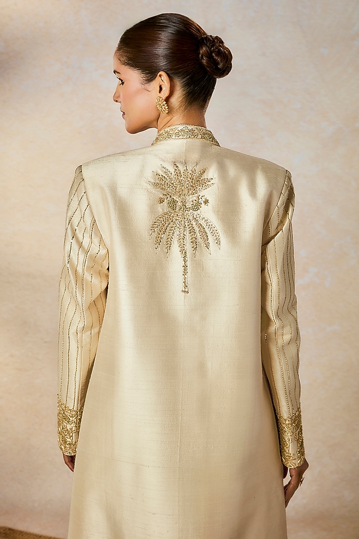 Ivory Heavy Raw Silk Gold Embroidered Kurta Set by Masaba at Pernia's Pop Up Shop