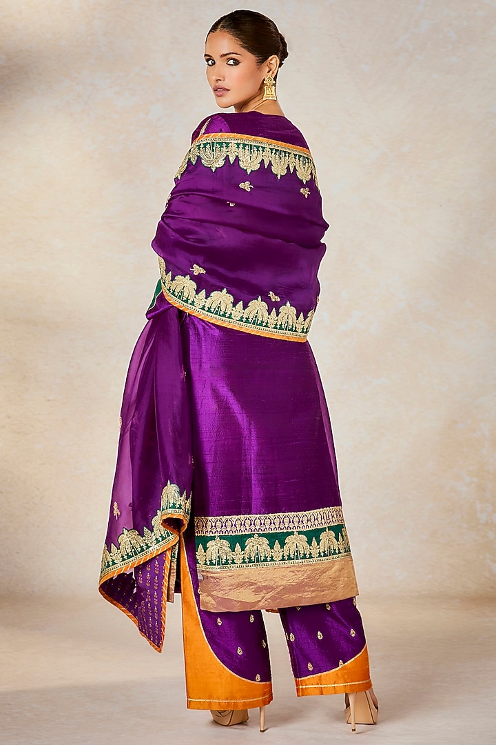 Purple Heavy Raw Silk Patchwork Embroidered Kurta Set by Masaba at Pernia's Pop Up Shop