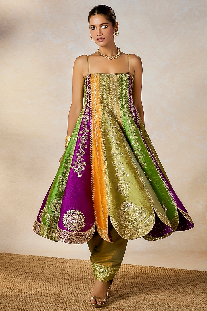 Multi-Colored Heavy Raw Silk Bridal Anarkali Set by Masaba at Pernia's Pop Up Shop