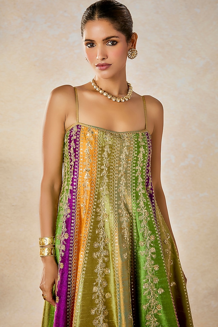 Multi-Colored Heavy Raw Silk Bridal Anarkali Set by Masaba at Pernia's Pop Up Shop