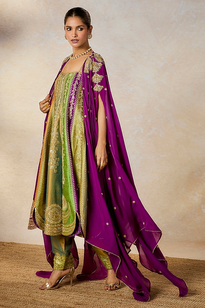 Multi-Colored Heavy Raw Silk Bridal Anarkali Set by Masaba at Pernia's Pop Up Shop
