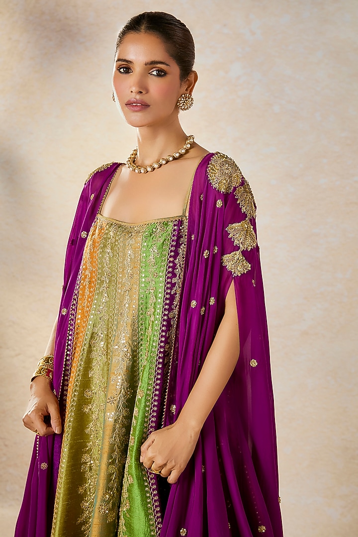 Multi-Colored Heavy Raw Silk Bridal Anarkali Set by Masaba at Pernia's Pop Up Shop
