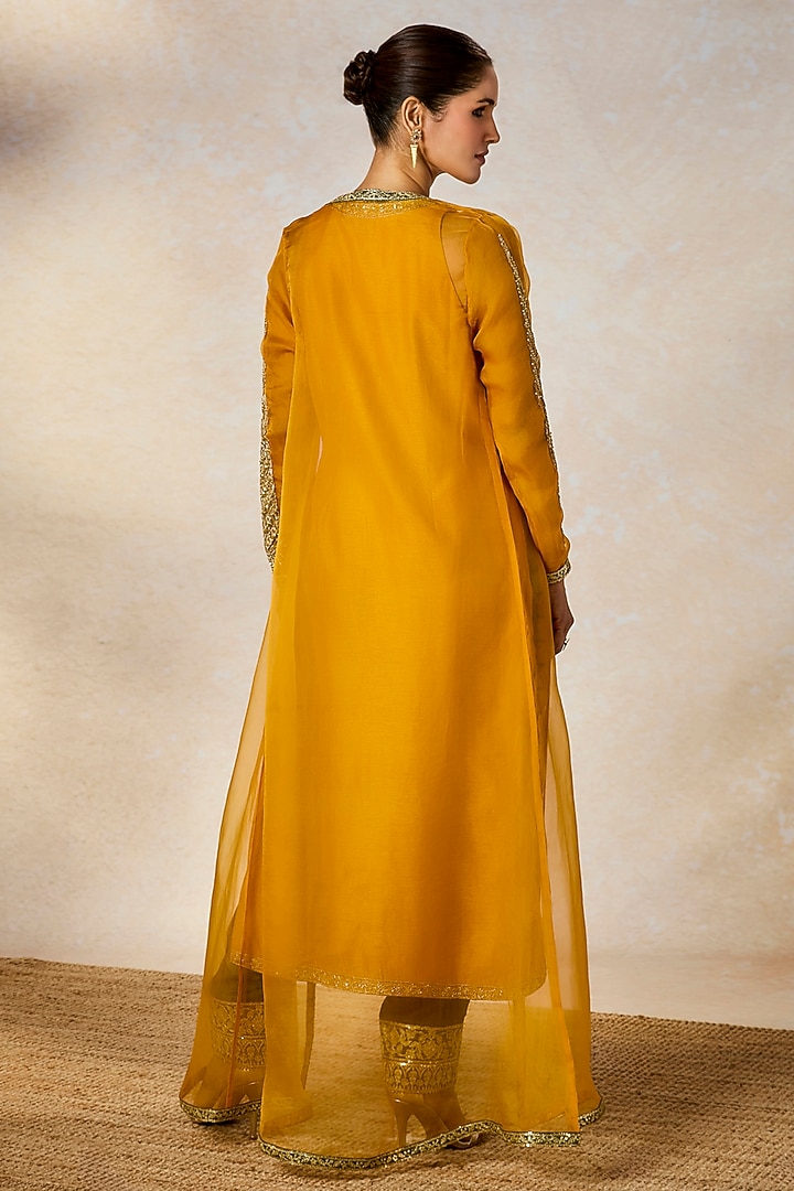 Ochre Dupion Silk Zardosi Embroidered Kurta Set by Masaba at Pernia's Pop Up Shop