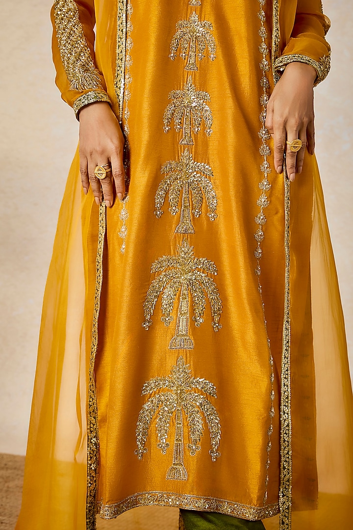 Ochre Dupion Silk Zardosi Embroidered Kurta Set by Masaba at Pernia's Pop Up Shop