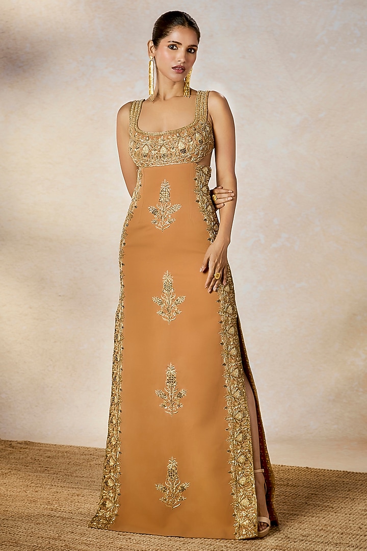 Tan Moss Crepe Wedding Gown by Masaba at Pernia's Pop Up Shop