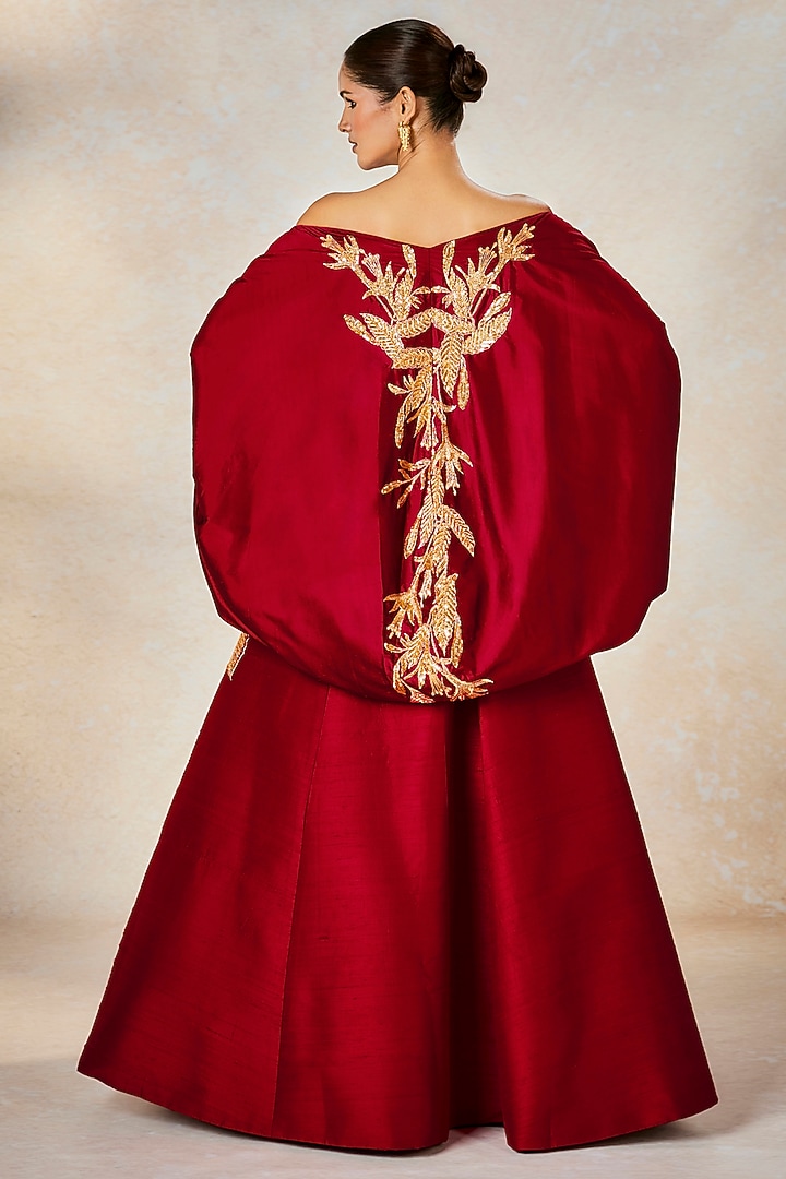 Red Heavy Raw Silk Zardosi & Sitara Embroidered Strapless Bridal Gown With Jacket by Masaba at Pernia's Pop Up Shop