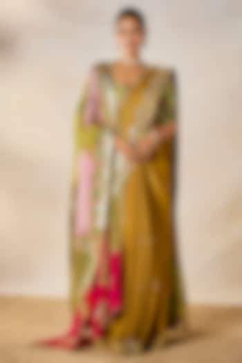 Gold Georgette Tissue Patchwork Bridal Saree Set by Masaba at Pernia's Pop Up Shop