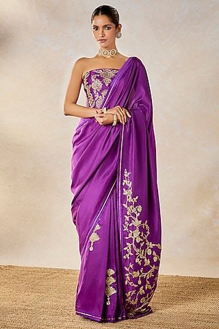 Purple Dupion & Heavy Raw Silk Motif Embroidered Saree Set by Masaba