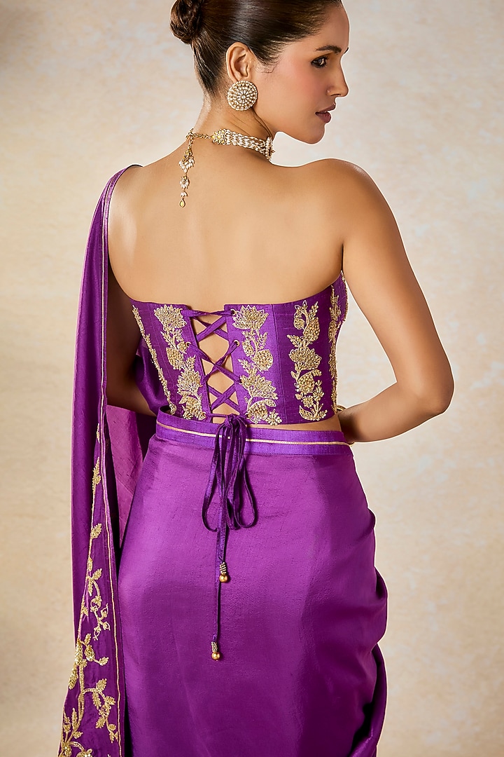 Purple Dupion & Heavy Raw Silk Motif Embroidered Reception Saree Set by Masaba at Pernia's Pop Up Shop