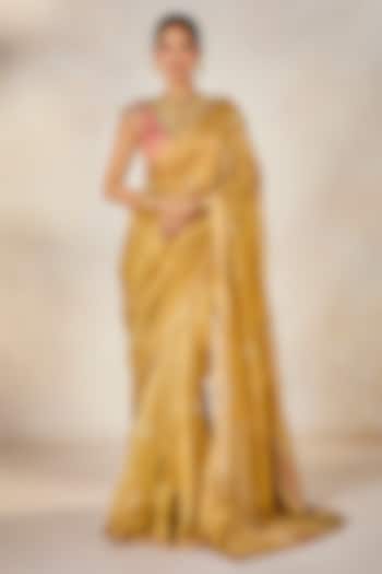 Gold Silk Tissue Embellished Reception Saree Set by Masaba at Pernia's Pop Up Shop