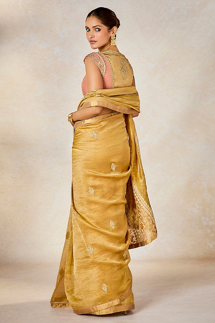 Gold Silk Tissue Embellished Reception Saree Set by Masaba at Pernia's Pop Up Shop
