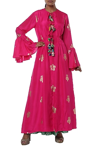 Fushcia pink printed kurta with green palazzo by Masaba