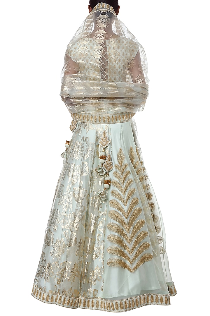 Mint blue half and half embroidered Bridal Lehenga set by Masaba at Pernia's Pop Up Shop
