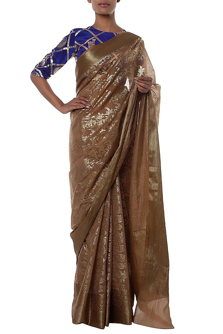 Nude half and half printed saree with blouse piece by Masaba