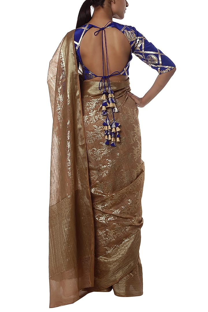 Nude half and half printed Party Wear Saree with blouse piece by Masaba at Pernia's Pop Up Shop