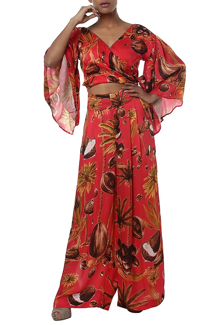 Red printed shirt with pants by Masaba at Pernia's Pop Up Shop
