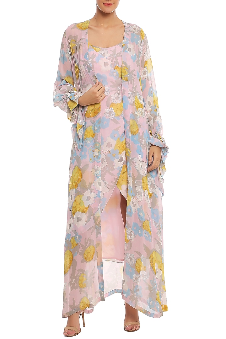 Pink Turtle Bale Cross Over Slip Vacation Dress With Jacket by Masaba at Pernia's Pop Up Shop