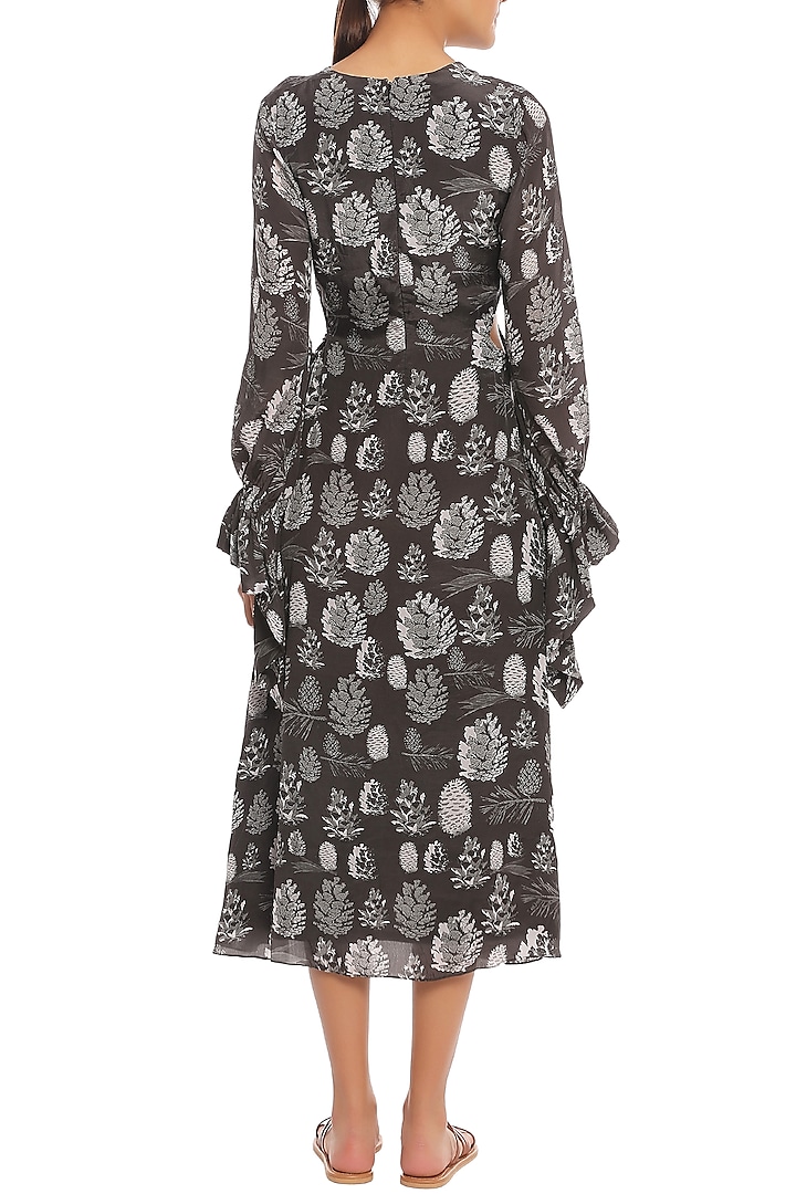 Black Pine Forest Printed Cut Out Midi Dress by Masaba