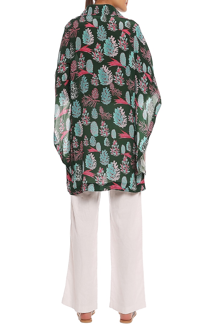 Green Pine Forest Printed Asymmetrical Sleeves Shirt by Masaba