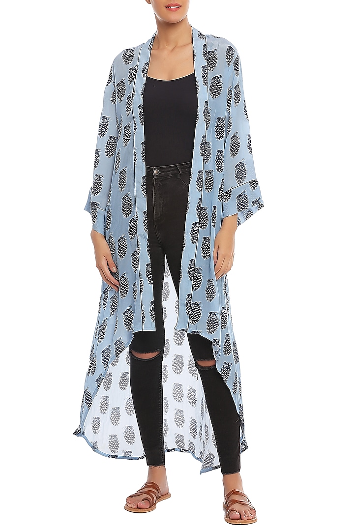 Blue Pine Clone Printed Asymmetrical Jacket by Masaba at Pernia's Pop Up Shop