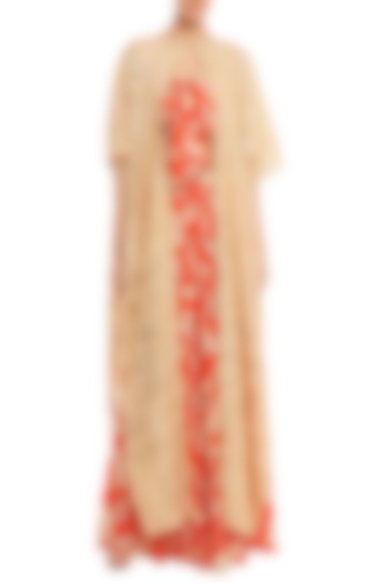 Orange Goldfish Printed Lehenga Skirt With Bustier & Cape by Masaba at Pernia's Pop Up Shop