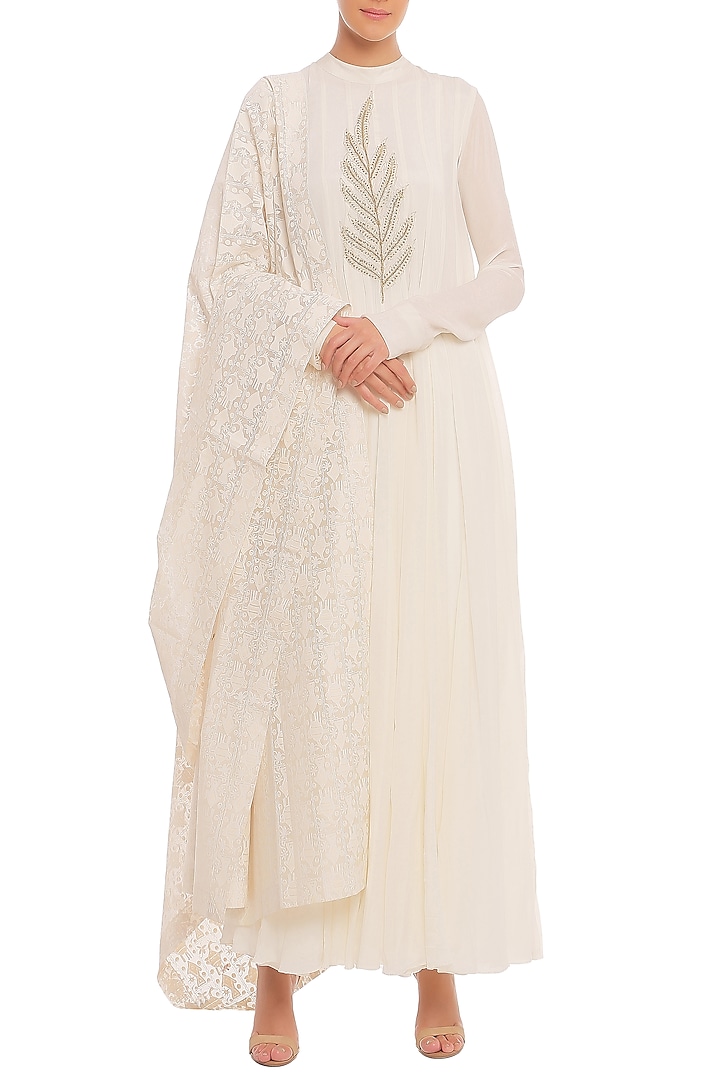 White Embroidered Anarkali Set by Masaba